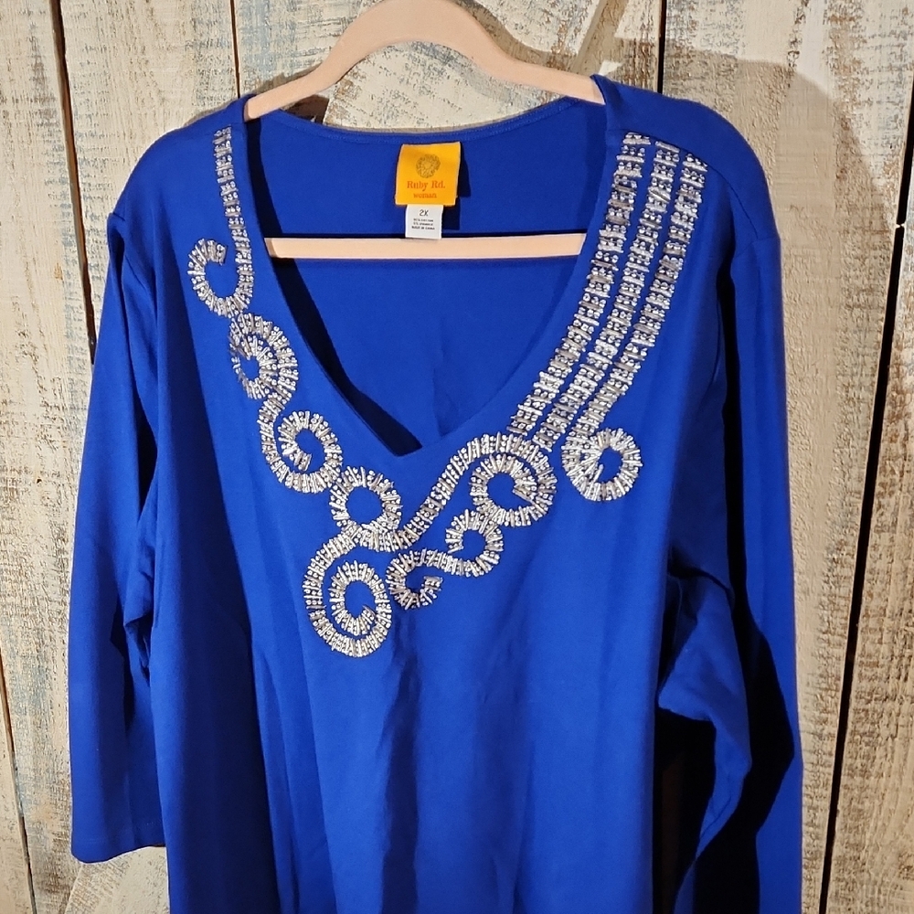 Ruby Rd. Royal Blue Top with Silver Accents